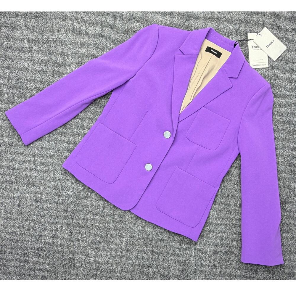 Theory Womens 00 Purple Shrunken Patch Pocket Blazer Admiral Crepe NWT